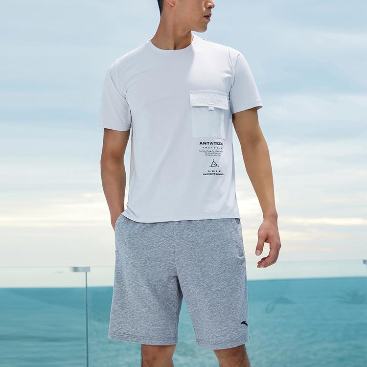 Anta Pocket Casual Crew Neck T-Shirt Men Tops Misty-Grey 952227109-1