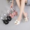 Transparent Slippers for Women Summer Fashion Pink Butterfly-knot Designer Sandals Clear Heels Female Shoes