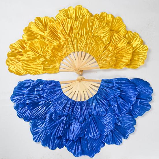 Folding Fan Waterproof 3-layer Petals Bamboo Handle Handheld Chinese Yangge Dance Fan Performance Prop for Performance