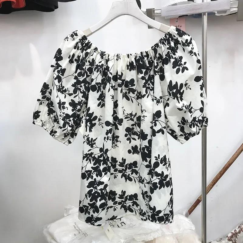 Jednodílný top s výstřihem, květinová šifonová košile, dámské tričko, volné, odhalující ramena, krátký rukáv