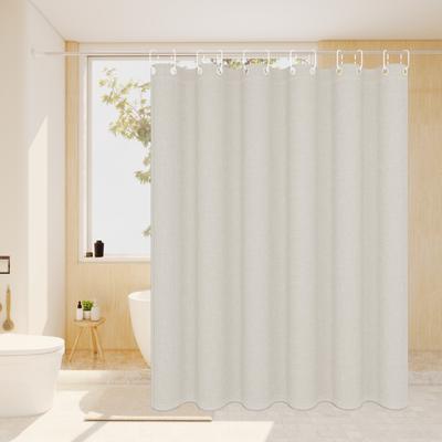 Neutrales Beige Leinenstruktur Duschvorhang Minimalistische Badezimmerdeko Wasserdicht Und Langlebig Badezimmerleinen Natürlicher Stil