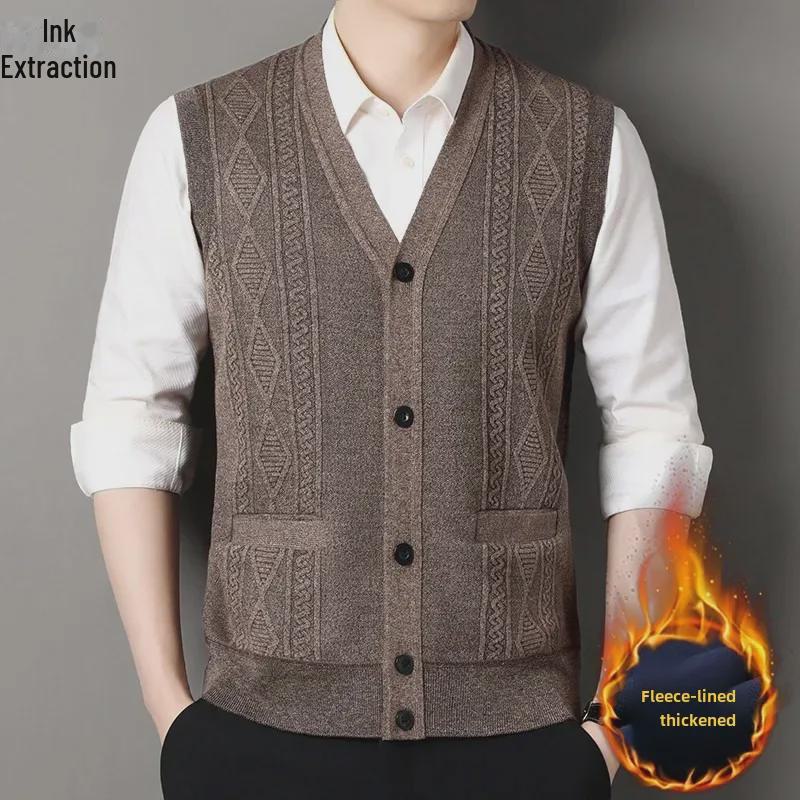 Vesta Pulover Tricotată Groasă cu Plus de Catifea pentru Bărbați pentru Iarnă
