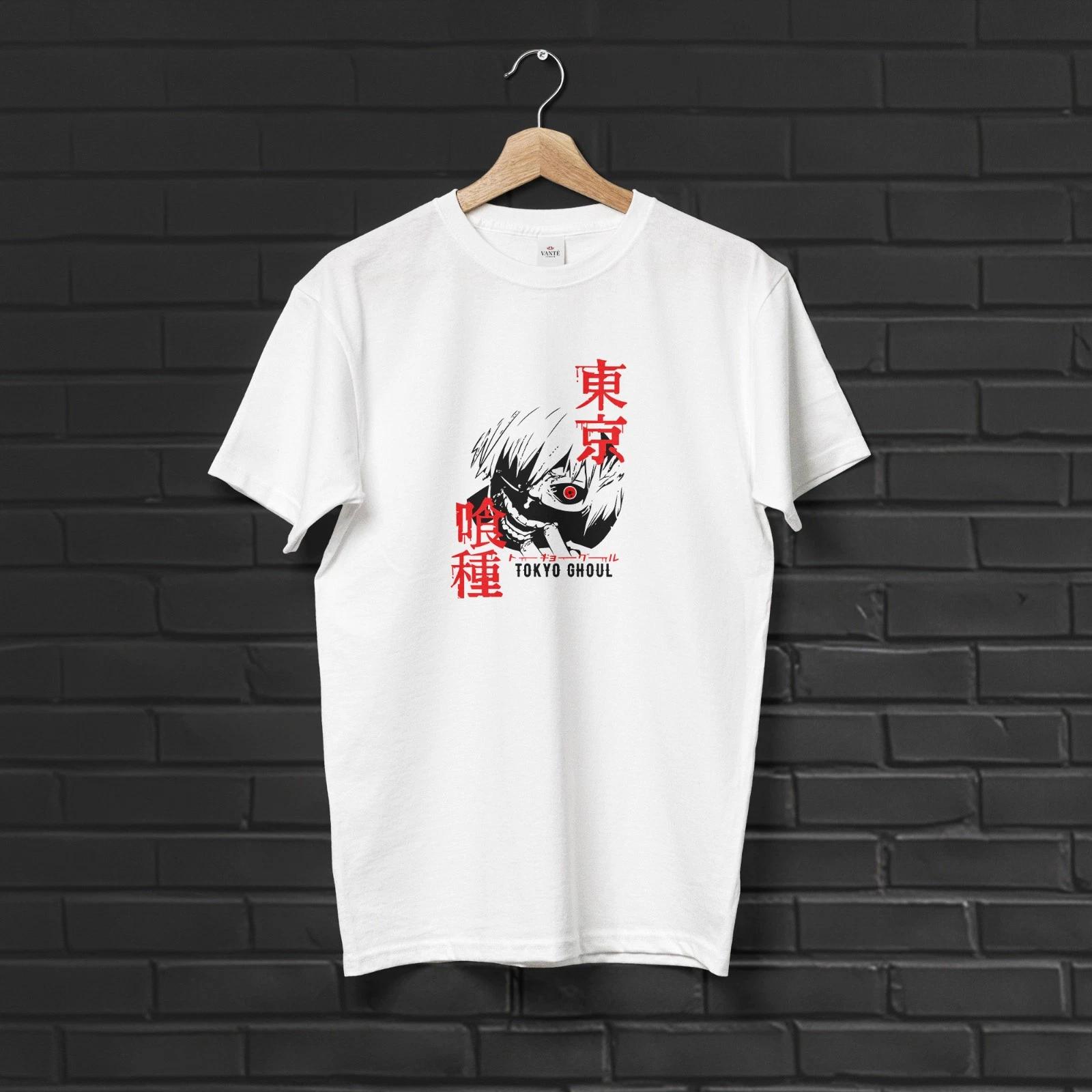 Ken Kaneki Anime T Shirt Ghoul Mask Graphic Cotton Streetwear Tee L