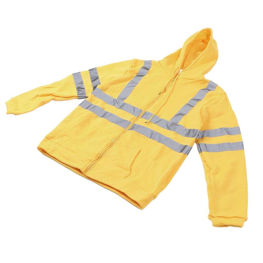 Herren Warnschutz-Sweatshirt Hohe Sichtbarkeit Reflektierende Streifen Reißverschluss Fleece Winddicht Hi Vis Sicherheitsjacke Gelb XL