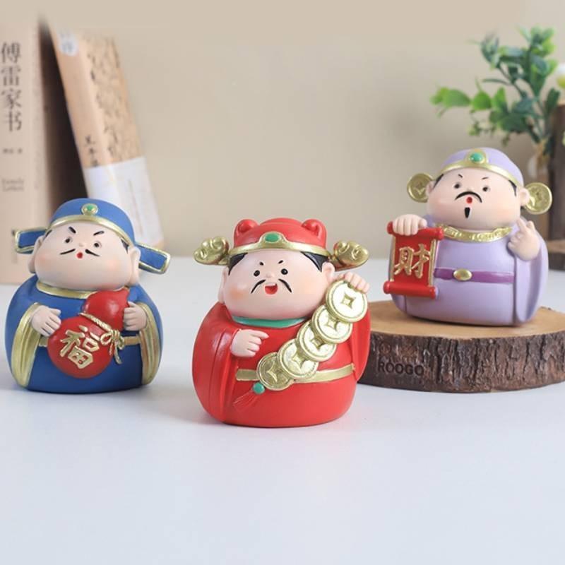 Adorable Resin Car Decorations Lucky Wealth God Figures Cartoon Style Stress Reliever