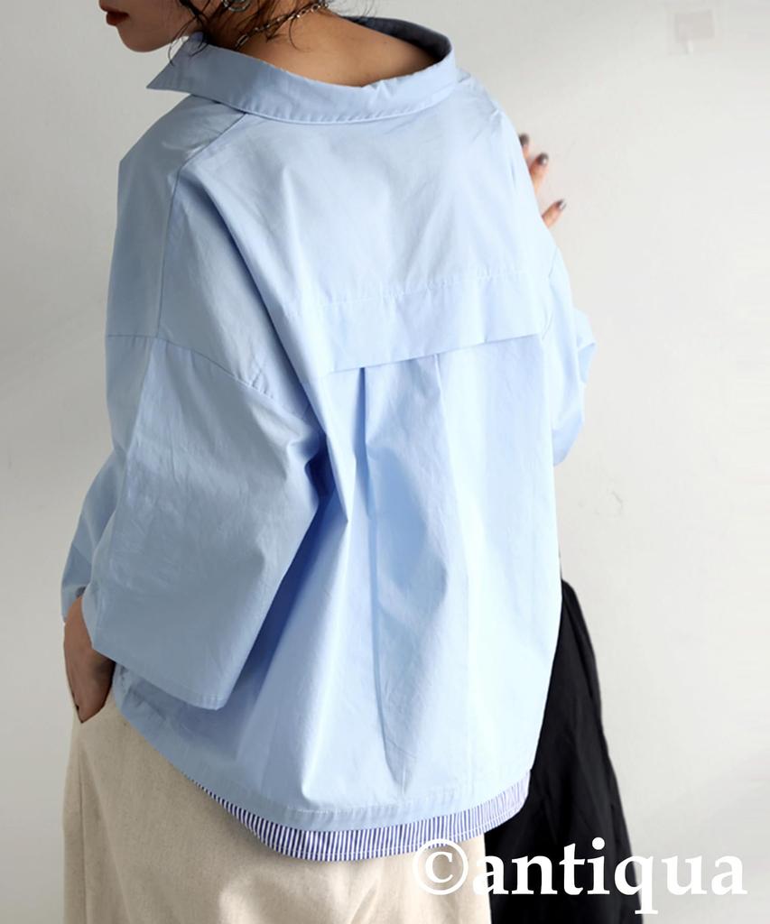Antiqua Layered Shirt with Color One Size 32 Women's Scheme, 3/4 Sleeves, Blue, PK-01301,