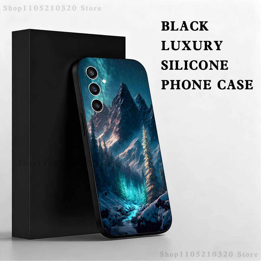 Snow Mountain Scenery Design Phone Case For Samsung S 25,24,23,22,30,21,10,9,Ultra,Plus,Lite,FE,4,5 G Black Soft Case