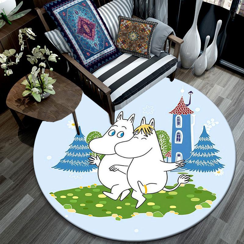 Moomin,Round Area Rug,Carpet Rug for Living Room Bedroom Sofa Playroom Decor,Non-slip Floor Mat