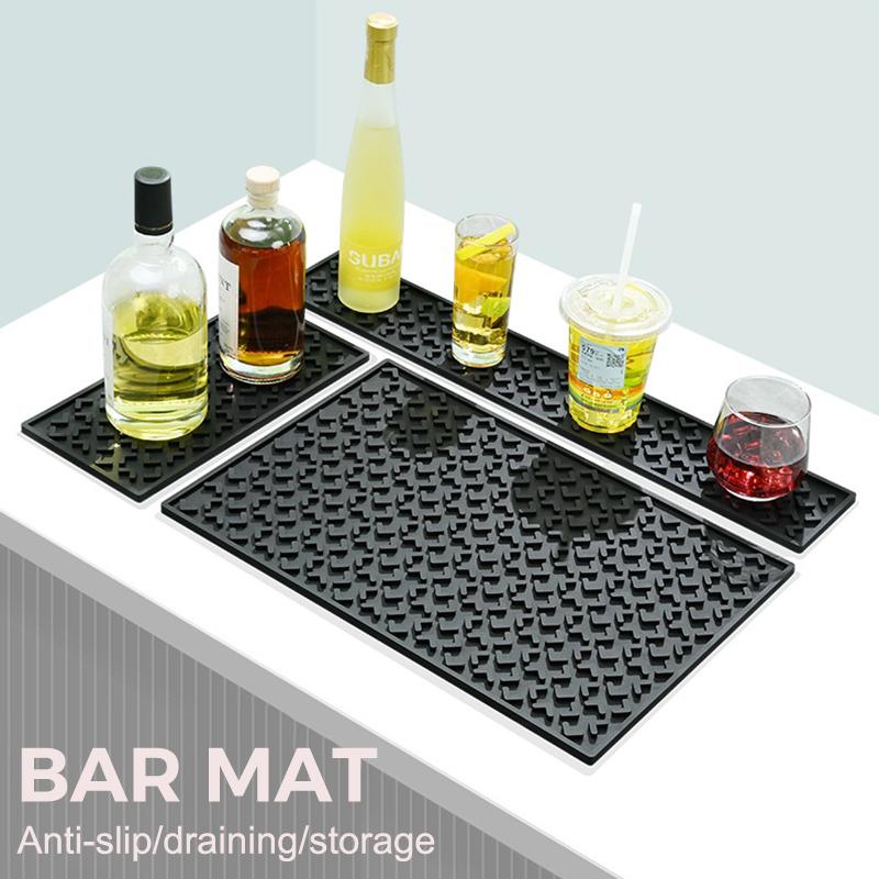Silicone Coffee Maker Mat Countertop Bar Spill Mats Bar Service Mat Dish Glass Drying Mat For Barista Cocktail Bartender Black
