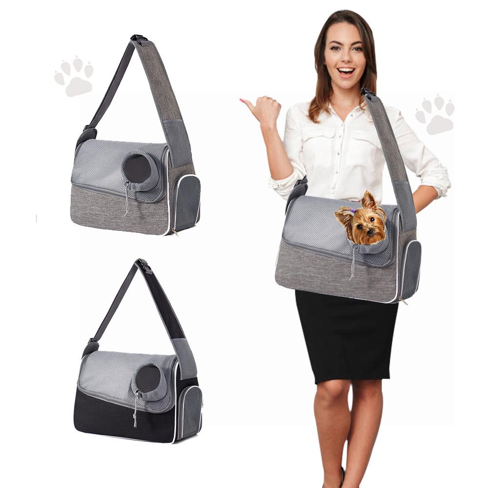 

QS-114 Portable Pet Carrier Bag 300D Cationic Fabric Breathable Crossbody Bag for Cats Dogs Grey