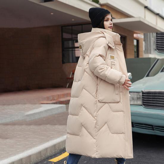 Winter Down Coat Neck Protection Stand Collar Padded Hooded with Pockets Zipper Closure Parka Windproof Heat Retention Daily Cold Weather