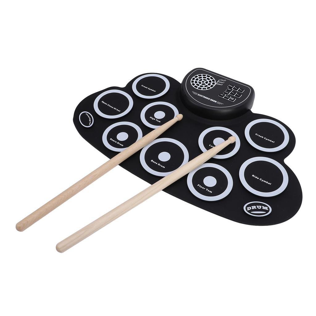 9 Pads Electronic Drum Set Rechargeable Built in Speaker Portable Foldable Electronic Practice Drum