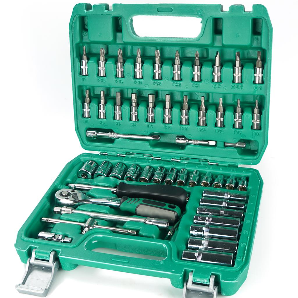 STONEGO 46Pcs/53Pcs 1/4 Inch Drive Socket Set, Metric Ratchet Wrench Set with 4-14mm CR-V Socket, S2 Drill Bit, Extension Rod