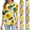 T-shirt da donna stampata allentata con maniche a 3/4, girocollo, moda casual, alla moda