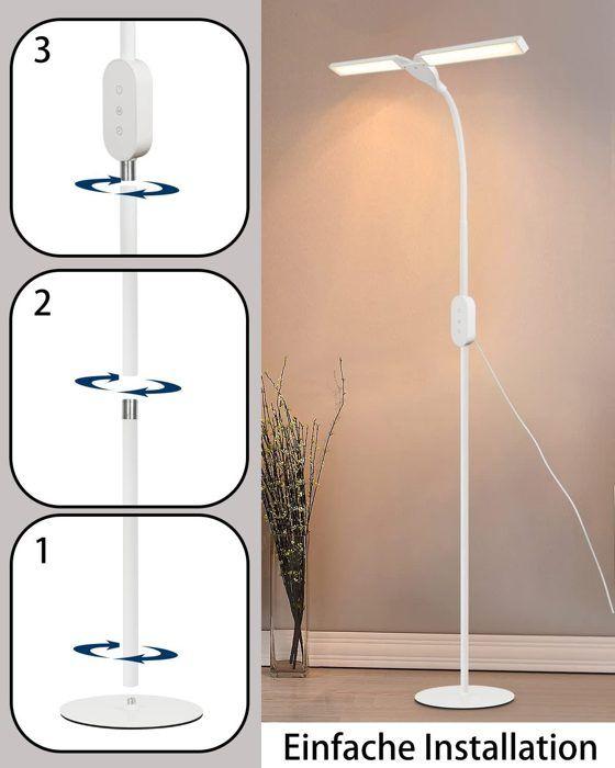 Lampadaire LED - NETTLIFE - 158 cm - Dimmable 9W 3000K - Blanc - Lampe de lecture