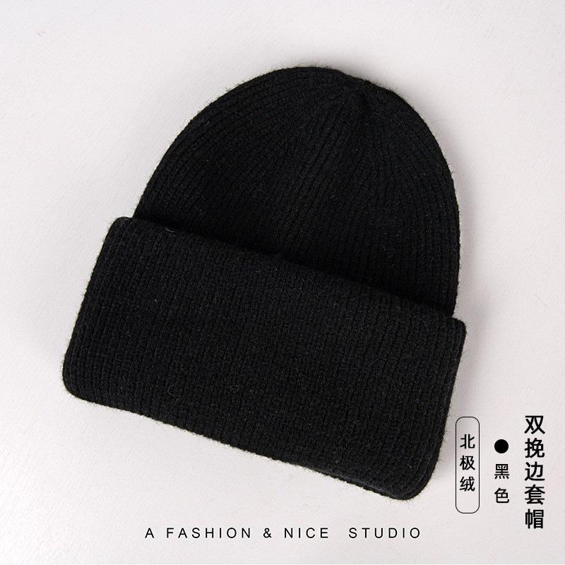 

Wind solid color light board knitted hat winter warm and cold-proof candy color versatile sleeve cold hat women M（56-58cm） чорний