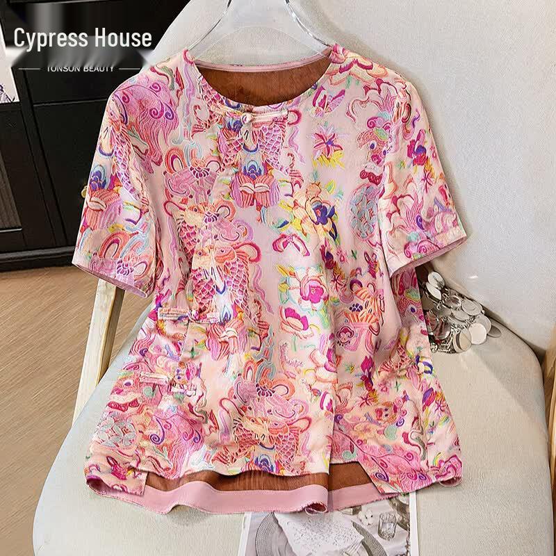 Women s New Chinese Style Printed Frog Button Shirt XXL