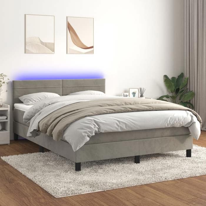 VidaXL Sommier à Lattes de Lit avec Matelas et LED, Lit Rembourré, Lit Double, Lit Adulte de Chambre à Coucher Intérieur, 3134459