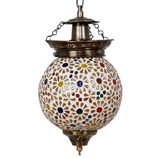 Hanging Round Glass Lamp, Beige