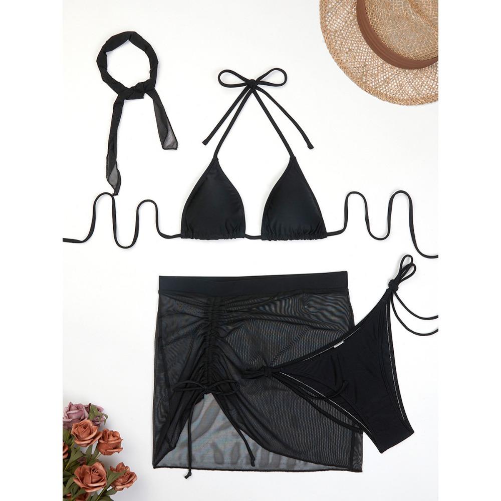 Europäischer und amerikanischer Schnür-Mesh-Split-Badeanzug Sexy vierteiliger Bikini