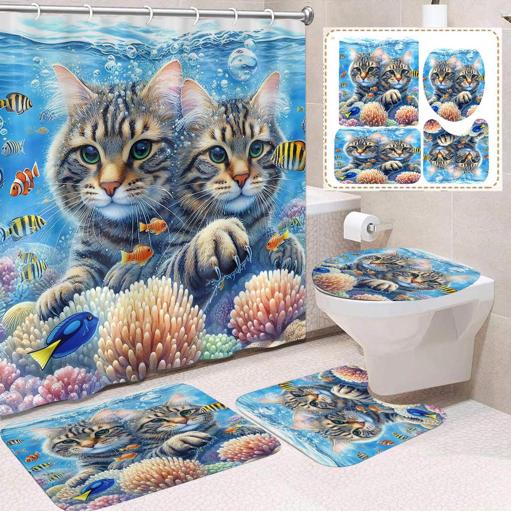 31Style 4Pcs Funny Shower Curtains Bathroom Curtain With Hooks Decor Waterproof Cat Dog 3d Bath 180*180cm Creative Personality Shower Curtain