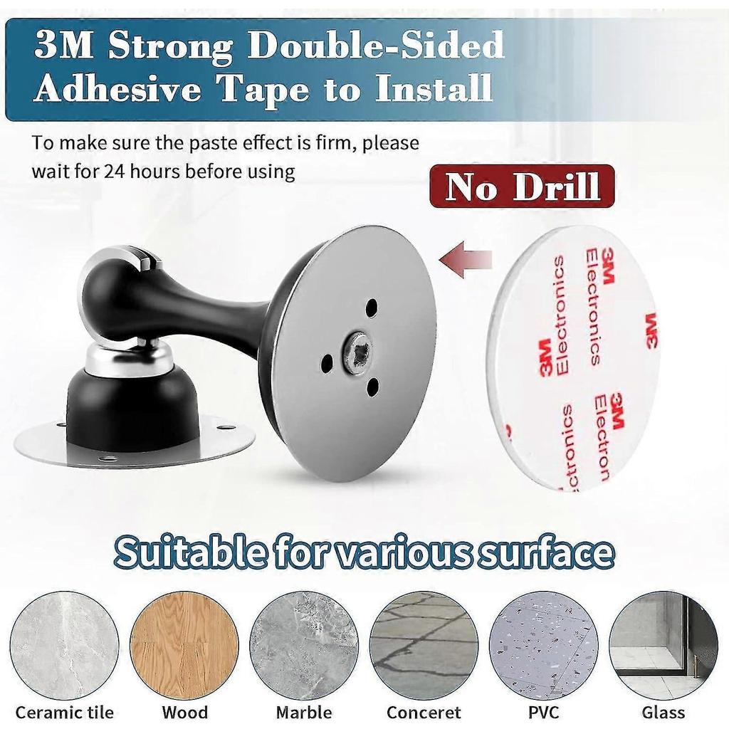 2-Pack Door Stoppers Black, Stainless Steel Magnetic Door Catch Heavy Duty Magnetic Door Stoppers with 3M Self-Adhesive Adhesive and Screws