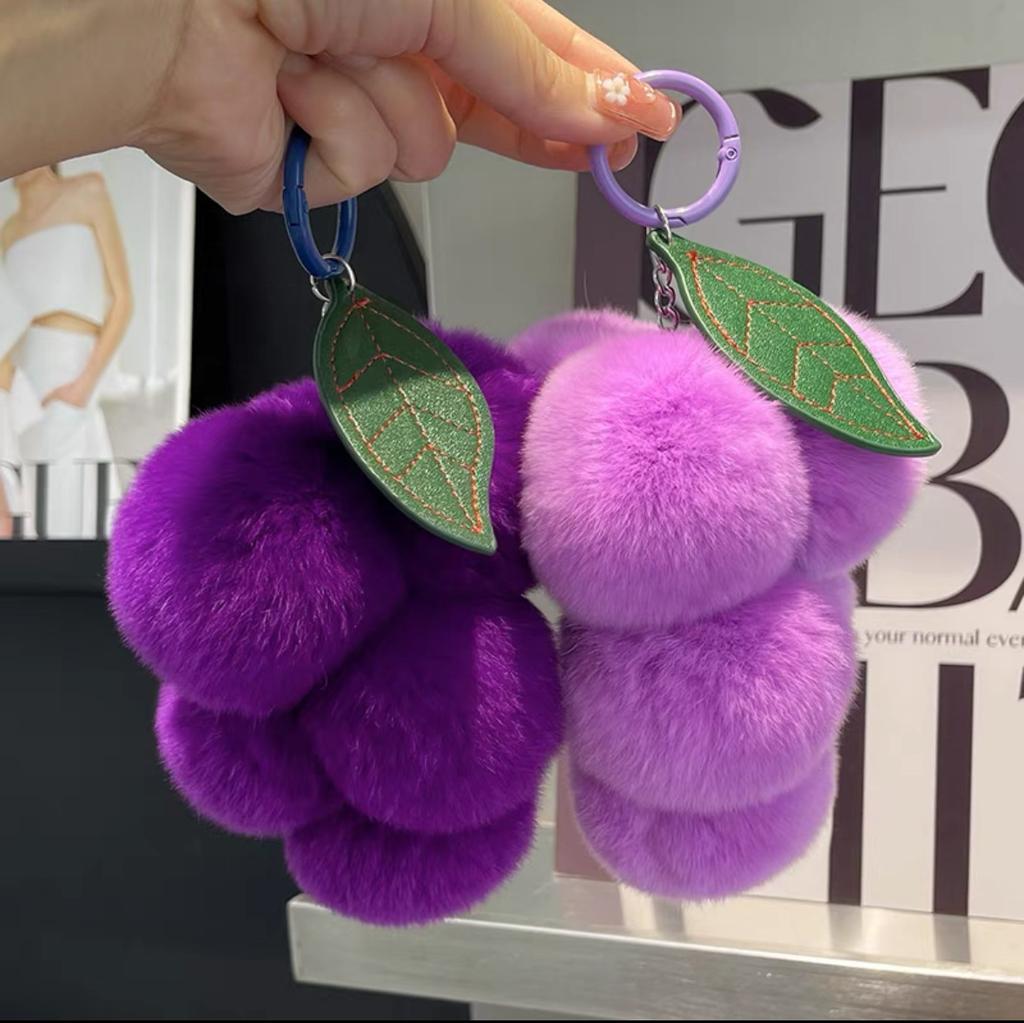 Purple Fluffy Keychain Rabbit Plush Grape Pendant Car Key Pendant Accessory