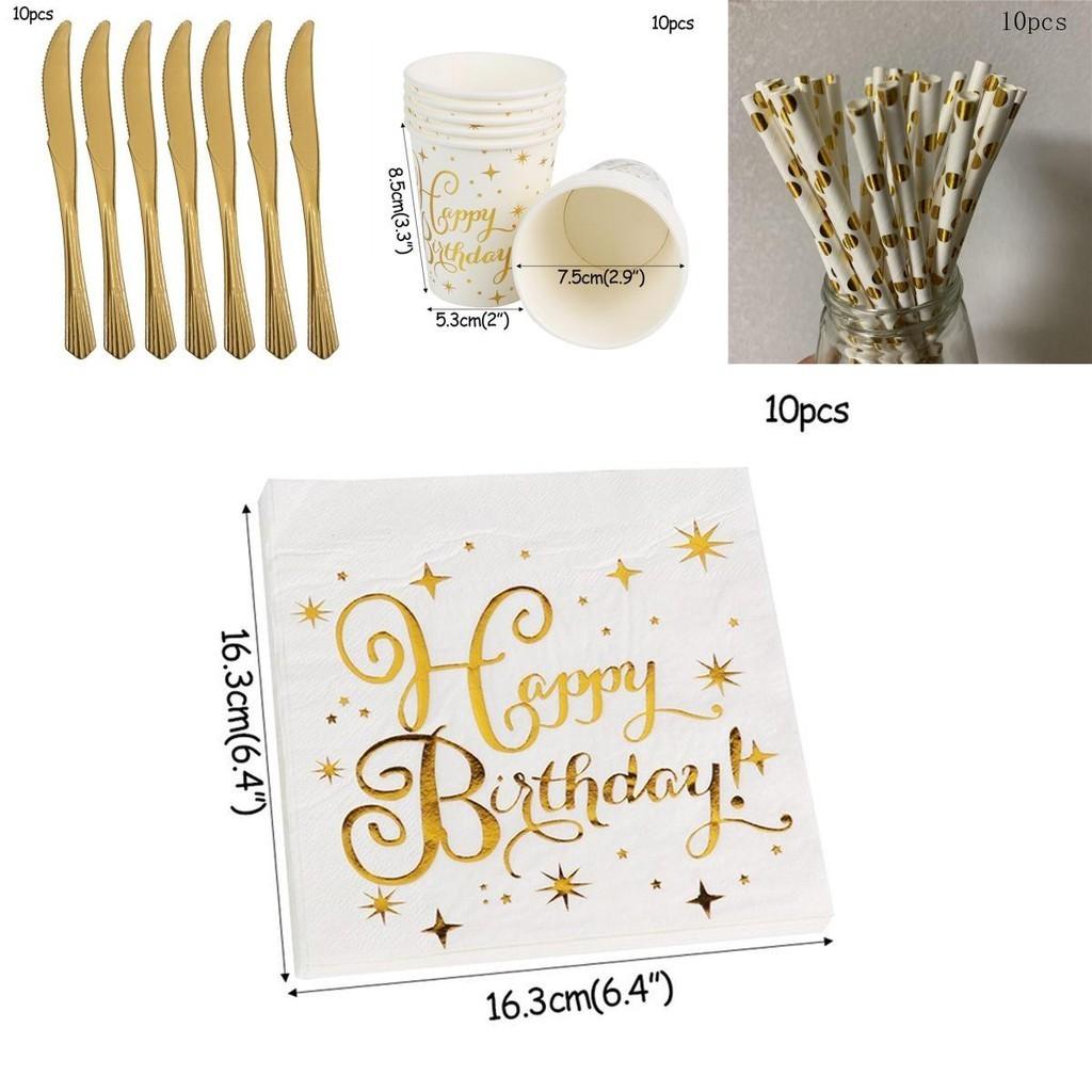 Stylish Gold Polka Dot Stamping Happy Birthday Party Decor Supplies Disposable Tableware Essentials