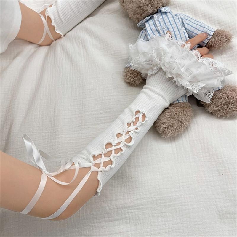 Elegant Lace Trim Flare Arm Sleeves With Ballet and Ribbon Design For Dance And Theme Event Dressingup Anime Armwear