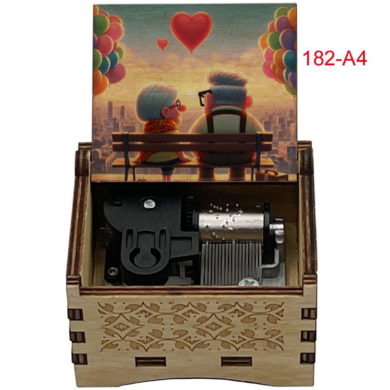 Married Life Music Box Engraved Vintage Rectangle Wooden Music Box-Hand Cranked Gifts for Lovers (as the picture,Small)