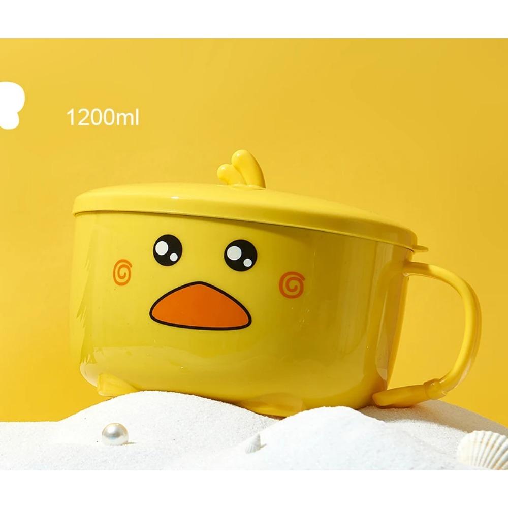 Bol Ramen Rață Drăguță 900/1200ml cu Capac Oțel Inoxidabil Kawaii Strat Dublu Bucătărie Tăiței Salată Fructe Orez Supă Veselă