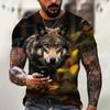 Dyre-t-skjorte for menn Wolf 3d-print topper T-skjorter Sommer korte ermer herreklær Fahion Pustende Oversized Uformelt Streetwear