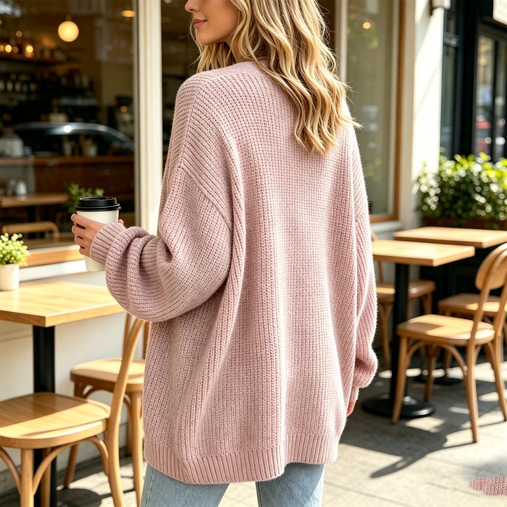 Women's Color Loose Fit Long Cardigan Thick Open Front Knit Sweater for Casual Daily Wear