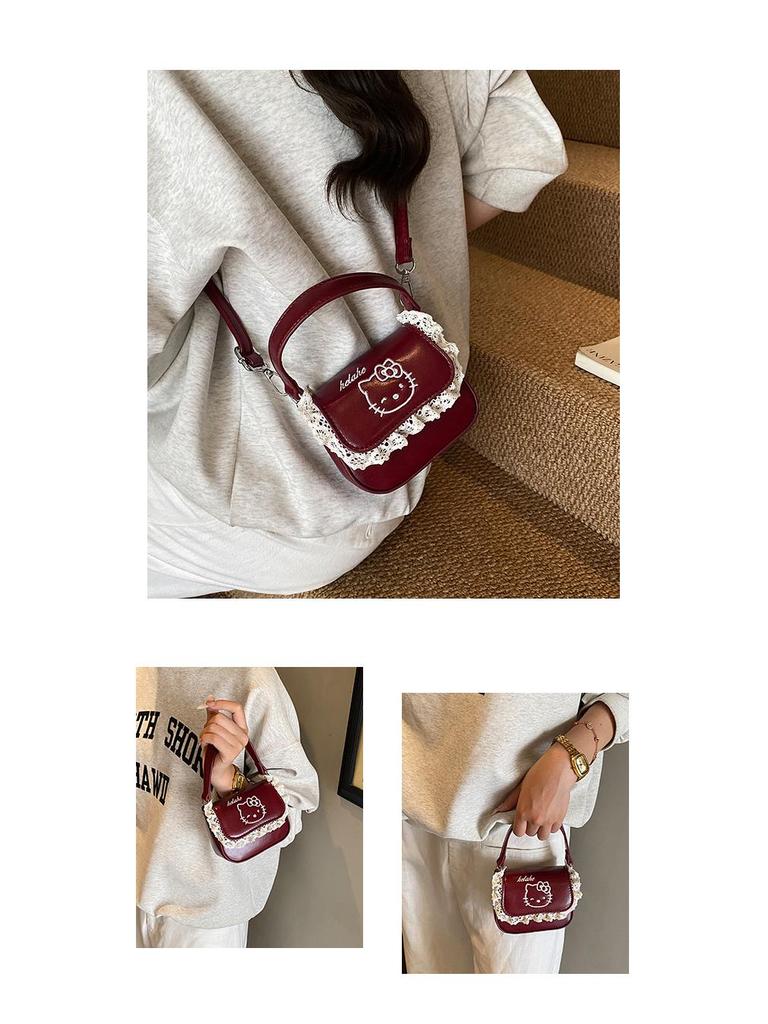 2025 Retro Kitten Girls' Lace Crossbody Bag & Coin Purse: Fashionable Parent-Child Handbag