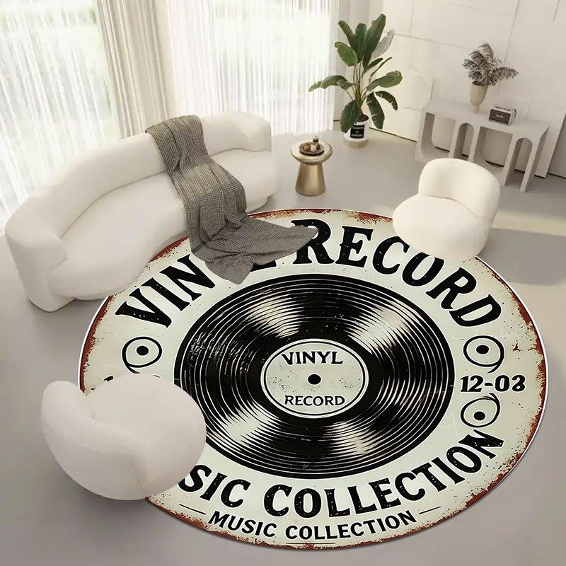 Vintage Schallplatten Flanell-bedruckte runde Fußmatten sind rutschfest Geeignet Wohnzimmer Schlafzimmer Terrasse Garten Teppiche
