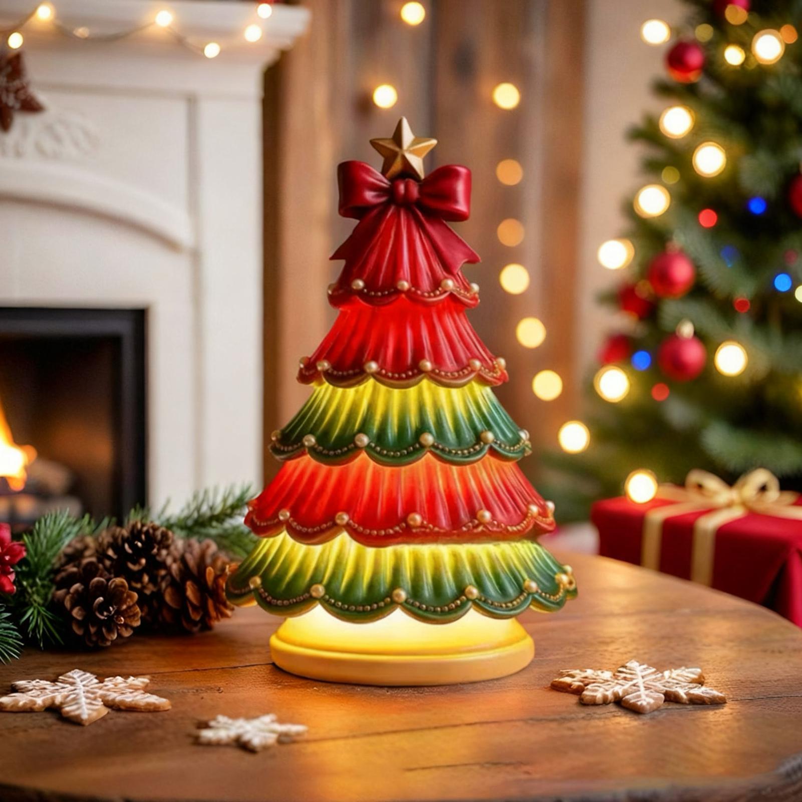 

Christmas Tree Lamp Desktop Painted Christmas Tree Table Lamp Resin Figurines Decoration Night Lighting Stands Ornament CHINA