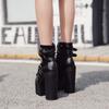 Gdgydh Women'S Goth Platform Boots Sexy Round Toe Block Heeled Shoes Buckle Strap Ankle Boots For Women Punk Style