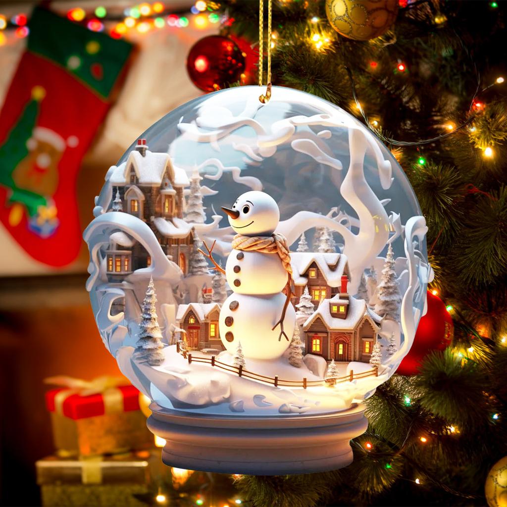 2D Flat Mini Christmas Glass Ball Ornaments Acrylic Xmas Snowman Snowflake Imitation Glass Ball Pendant Xmas Tree Car Pendant