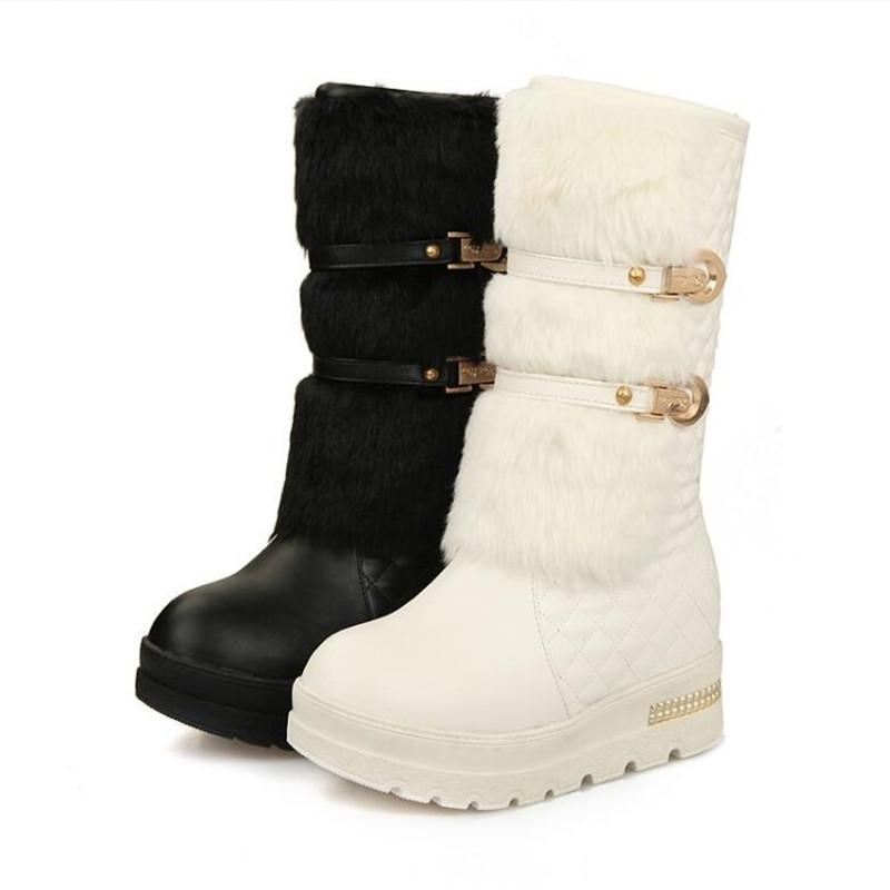 Vodotěsné zimní boty dámské platformové sněhule teplé kožešinové plyšové ležérní klínkové boty do půli lýtka dívčí boty zvyšující výšku