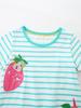 European Style Striped Girls' Princess Dresses with Animal Embroidery – Short Sleeve Summer Dress