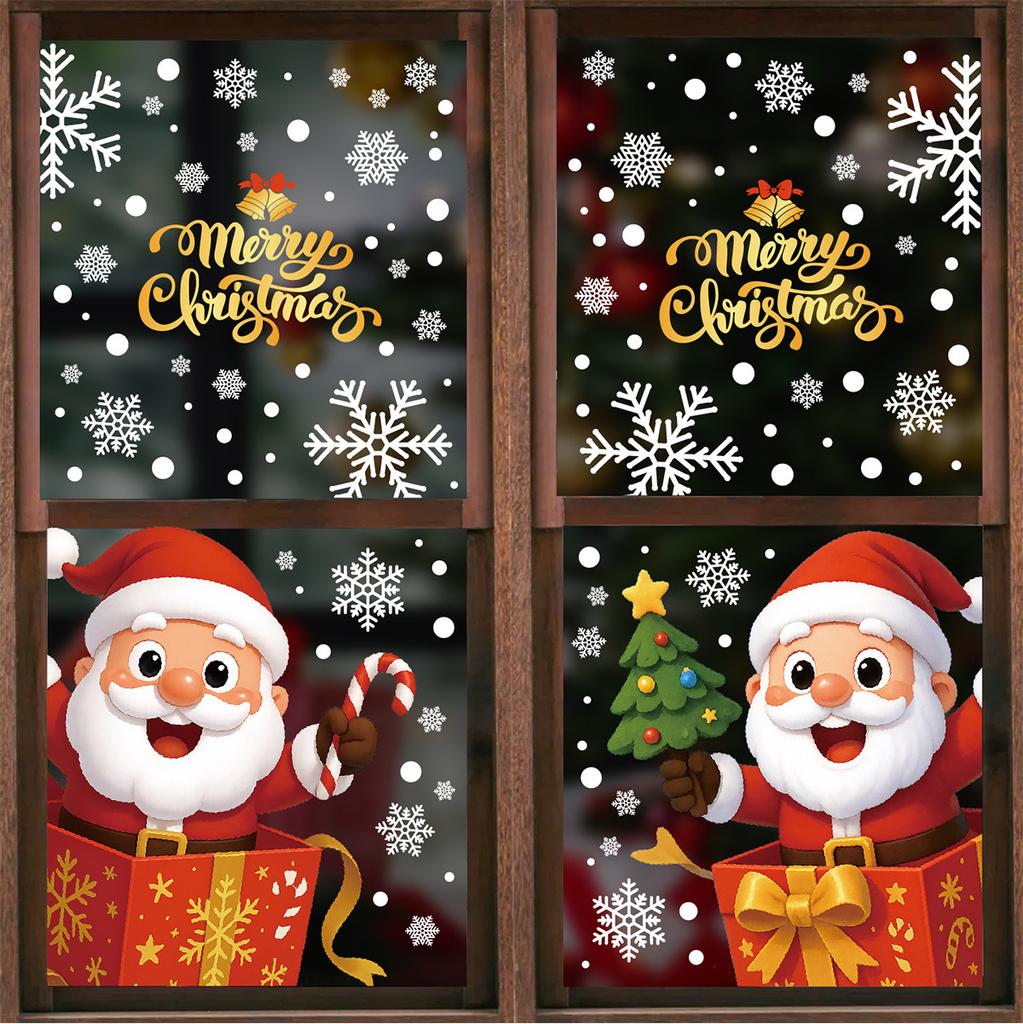 Weihnachtsaufkleber Weihnachtsmann Schneemann Glasaufkleber Fensterdekoration Schneeflocken Fensteraufkleber