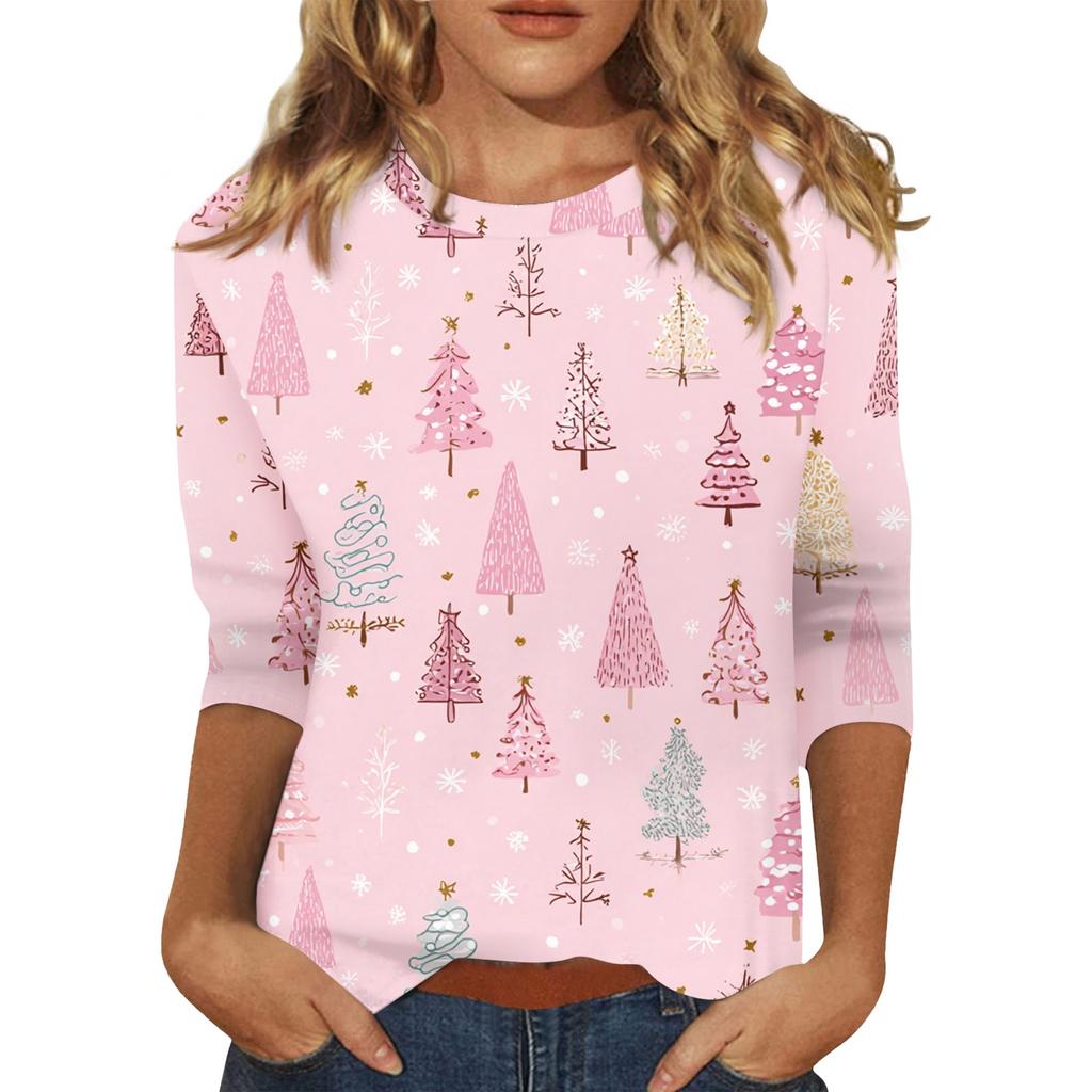 Dámský vánoční potisk s 3/4 rukávem do O-neck