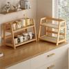 Desktop Rattan Wooden Storage Shelf For Kitchen Organizer Display Rack Spice Rack For Countertop Makeup Organizer