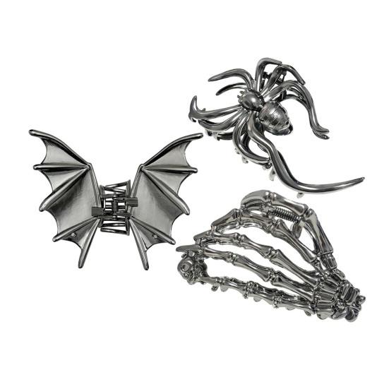 3Pcs Women Hair Claws Spider Bat Skull Hand Shape Hair Clips Anti-slip Teeth Back Head Hair Barrettes Hair Styling Accessories