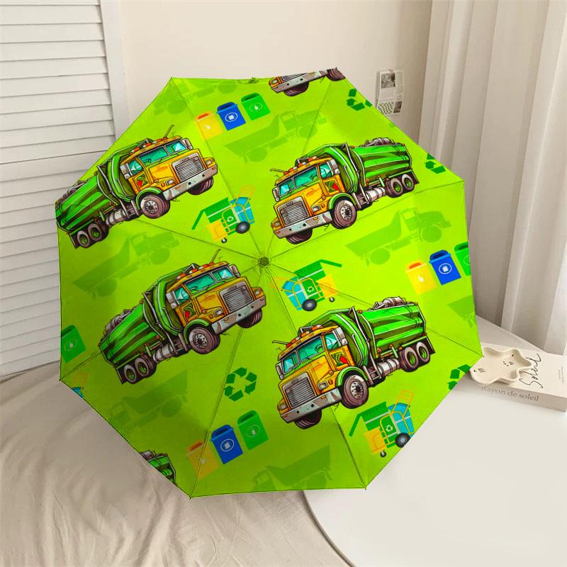 1pc Garbage Trucks Recycle Pattern Umbrella Design Automatic Opening and Closing Umbrella, High-quality Travel Umbrella, c1128026
