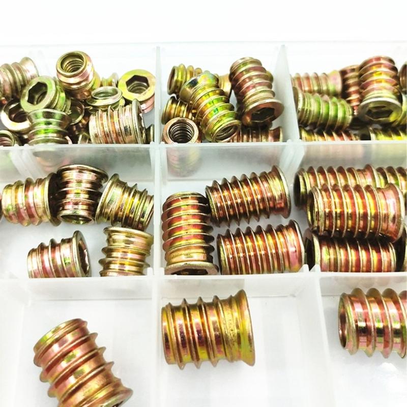 65Pieces Portable M6 Threaded Sleeve Nut Home Accessory For Pine Plywood and Composites Panel Fastening Tool Set