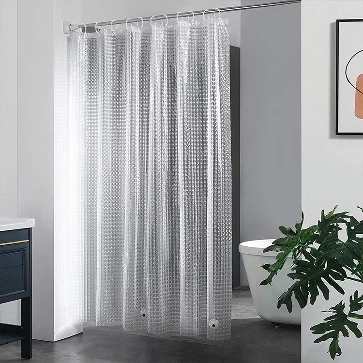 3D Printed PEVA Shower Curtain with Hooks – Thick, Waterproof, Mildew-Resistant Bathroom Partition