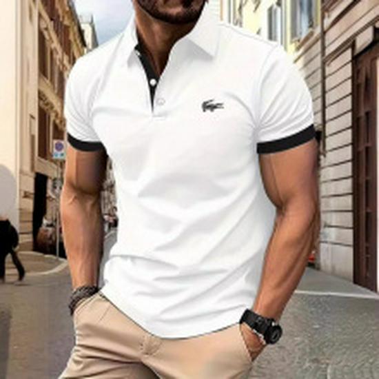 Men's Short Sleeve Polo Shirt - Solid Color, High-End Business Casual, with Lapel.