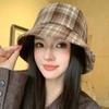 Women S Plaid Bucket Hat Double Sided Foldable Sun Protection Large Head Size Korean Style