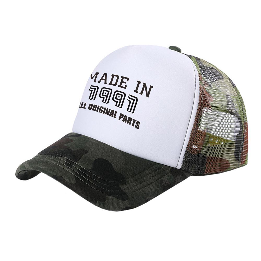 

Сделано в 1991 году Все оригинальные части Мужские кепки дальнобойщиков Крутые подарочные шляпы на день рождения Модная бейсболка Летняя мужская женская сетчатая кепка MZ-486
